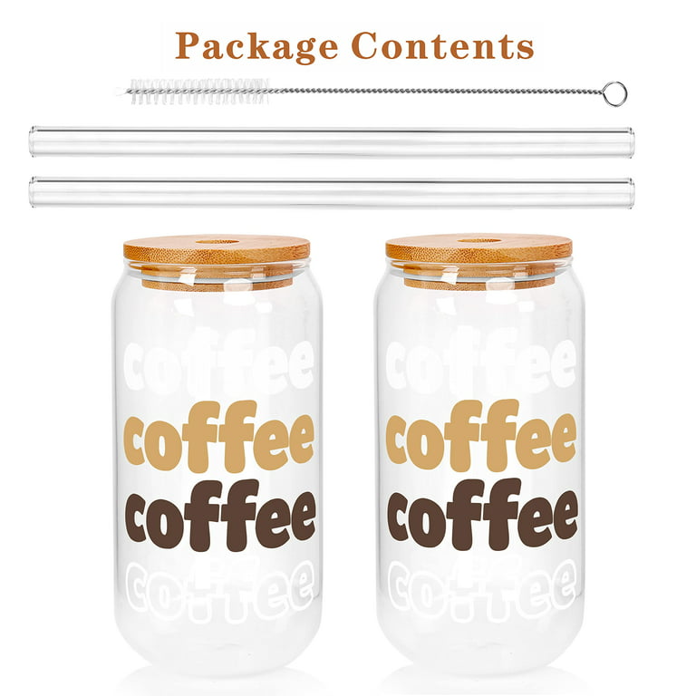 VITEVER 20 OZ Glass Cups with Bamboo Lids and Glass Straw - 4pcs Set Beer  Can Shaped Drinking Glasses, Iced Coffee Glasses, Cute Tumbler Cup,  Aesthetic Coffee B… in 2023