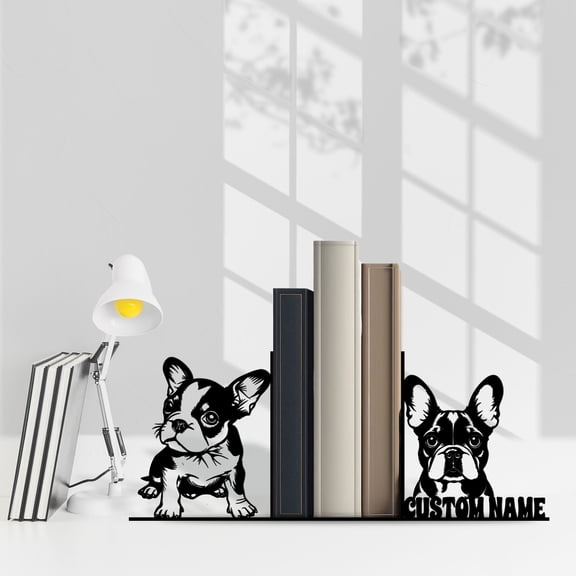 Craftnamesign Custom French Bulldog Metal Bookends for Shelves, French Bulldog Book Shelf Holder