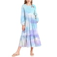 thumbnail image 2 of UQJfacai Girls Ruffle Maxi Dress Tie Dye Long Sleeve Crewneck Casual Flowy Tiered Dress with Pockets Party Holiday Outfits 4-15 Years, 2 of 6