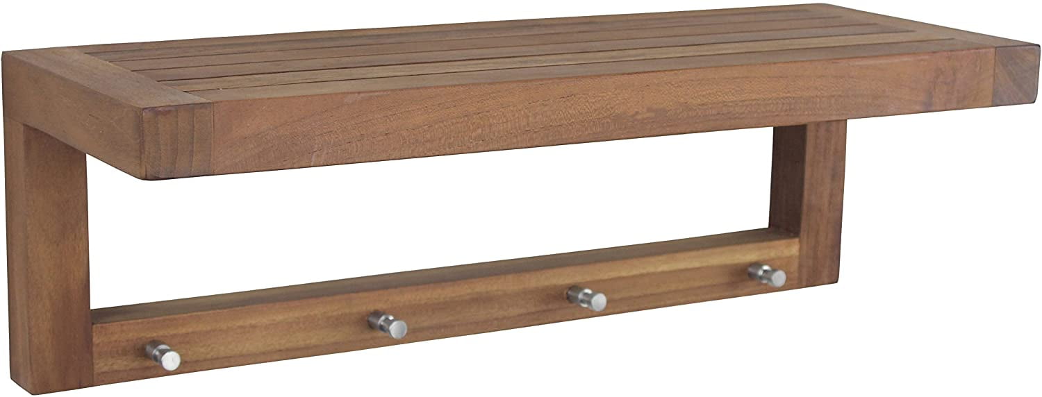 The Original 24” Moa Teak Wall Shelf with Hooks