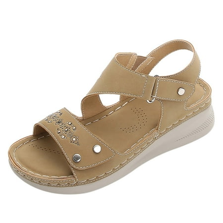 

Hvyesh Deals of The Day Women s Wedge Sandals Ankle Strap Open Toe Summer Sandal Beach Bohemia Comfortable Platform Outdoor Flats Shoes