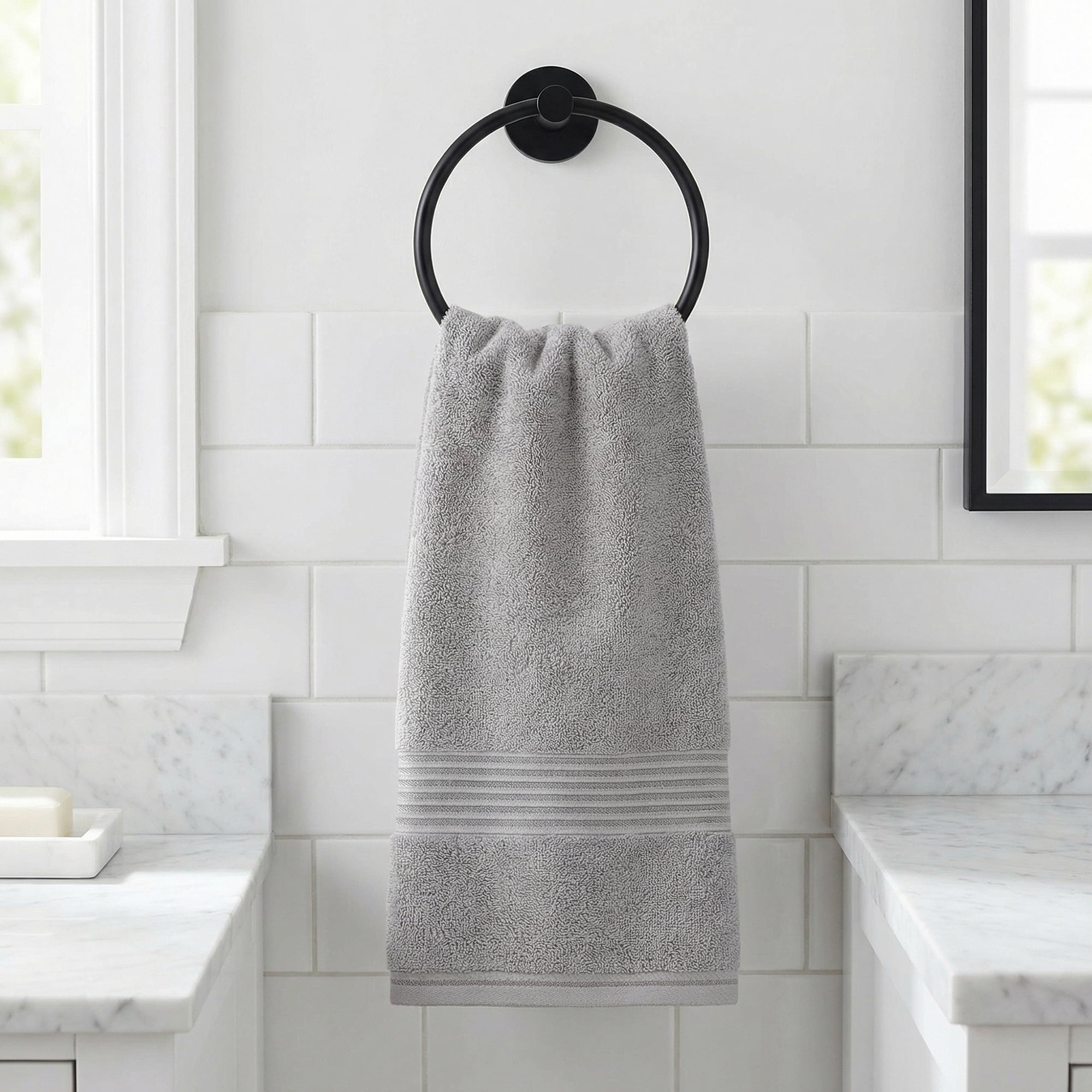 Unique Bargains Striped Cotton Soft Absorbent Quick Dry Hand Towels Grey 2pcs 29" x 13"