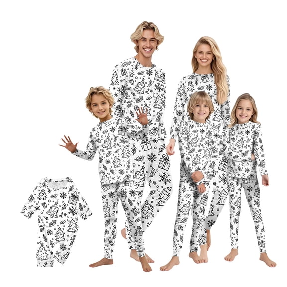 CCRFTGI Family Christmas Pajamas Matching Sets Colorable Diy Hand Painted Homewear Set 2 Piece Holiday Coloring Pjs Pajamas Funny Cute Coloring Pajama Set Kids 10 Years