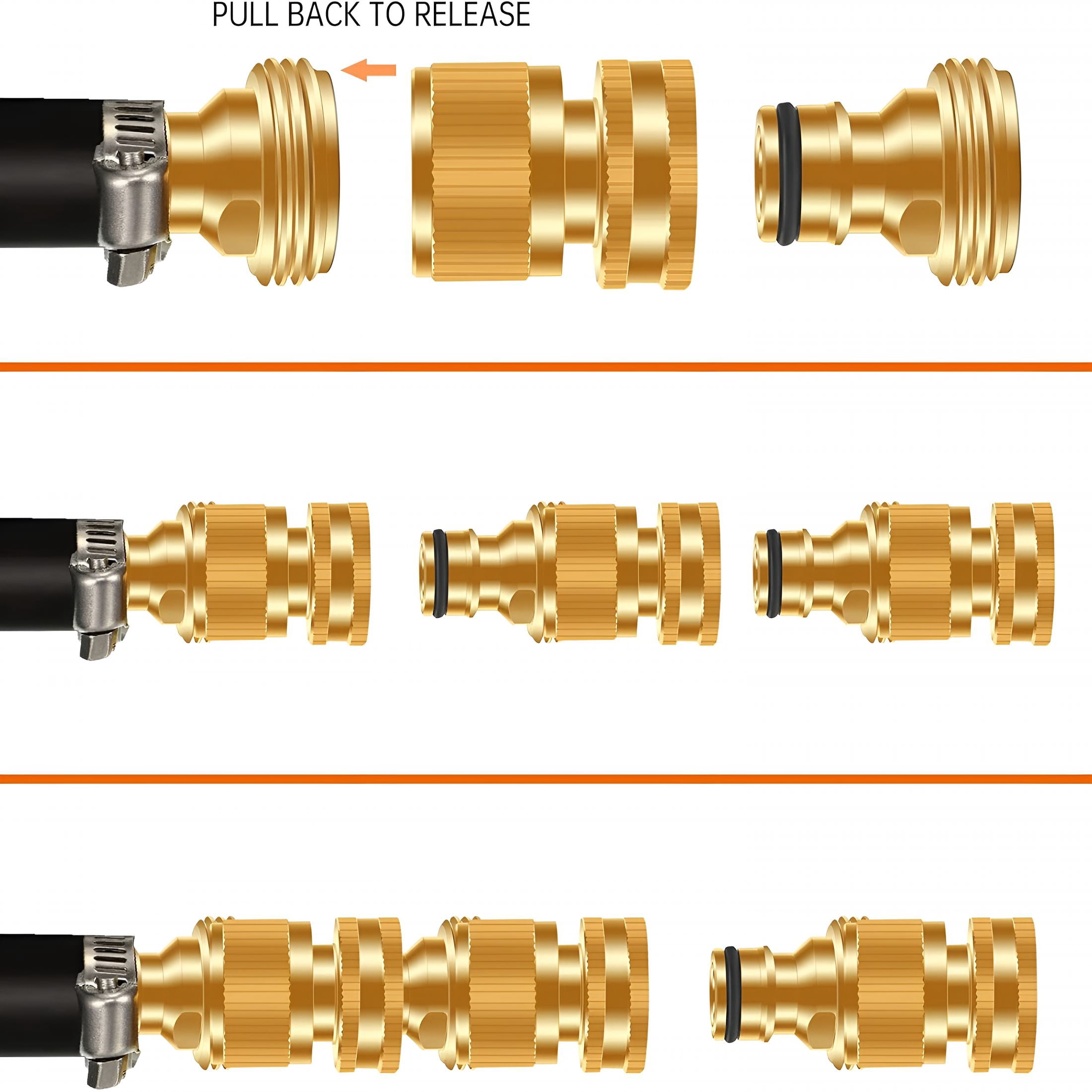 ZHZFKQ Garden Hose Quick Connector, No-Leak 3/4 Inch GHT Thread Fitting Water Hose Female Adapter and Male Adapter, Heavy-Duty Rust Resistant Brass Water Pipe Connect, Easy to Use (6 Pack ）