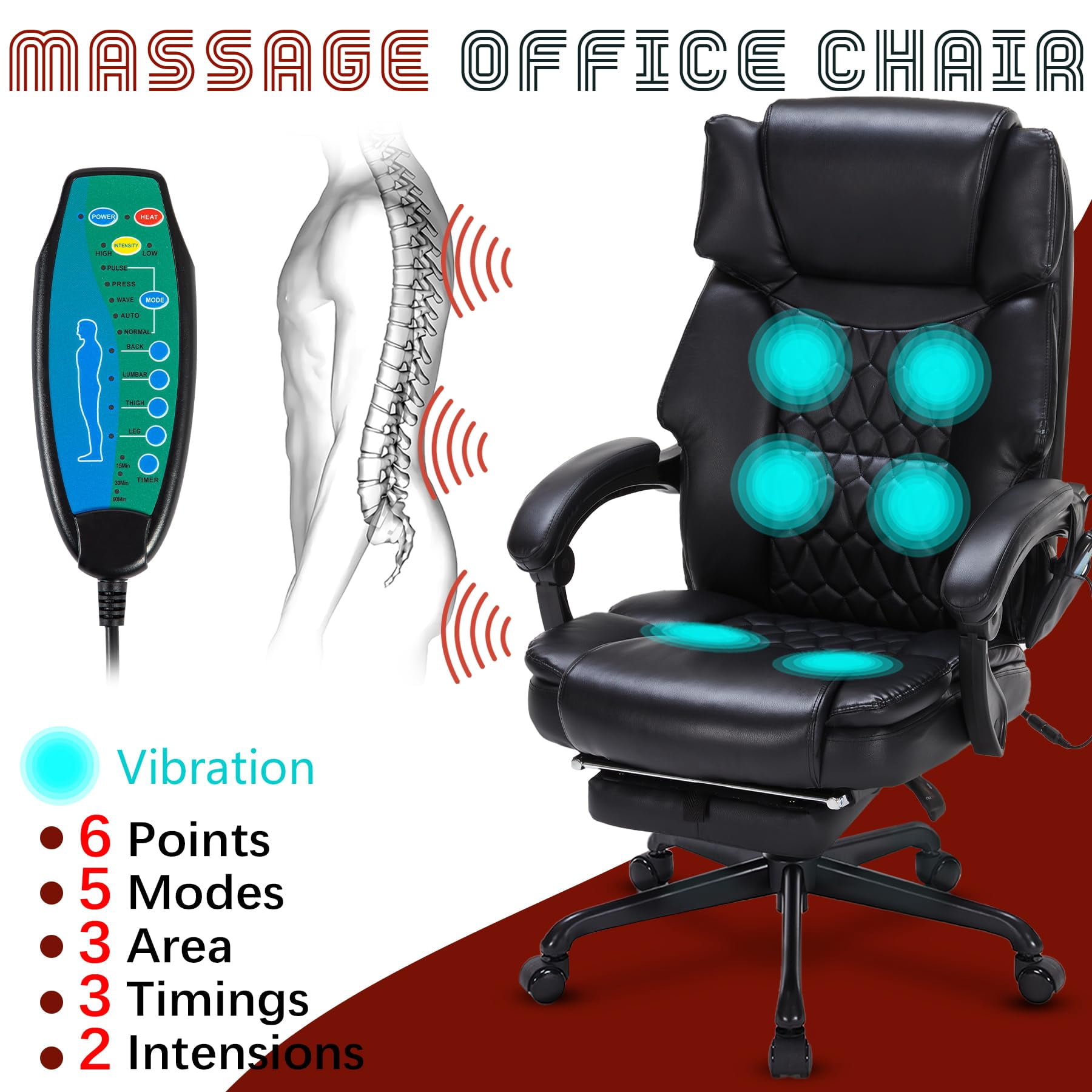 HESL Office Chair With Massage And Heated Lumber Spport, Big and Tall Reclining Desk Chair,Black