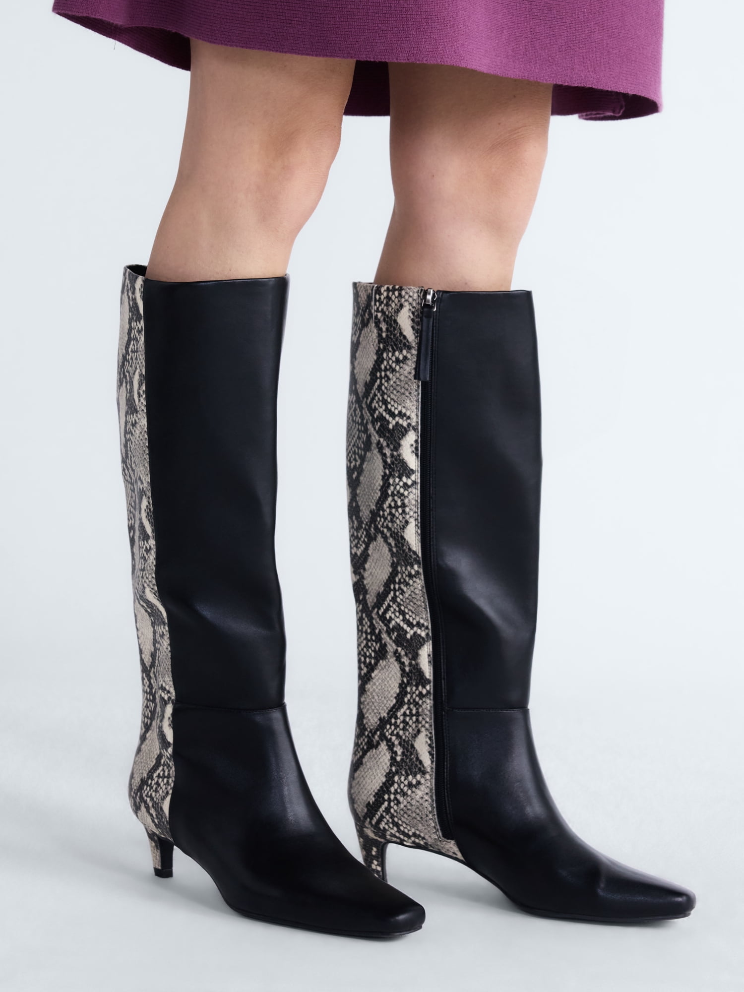 Scoop Women’s Two Tone Kitten Heel Knee High Boots, Wide Width Available