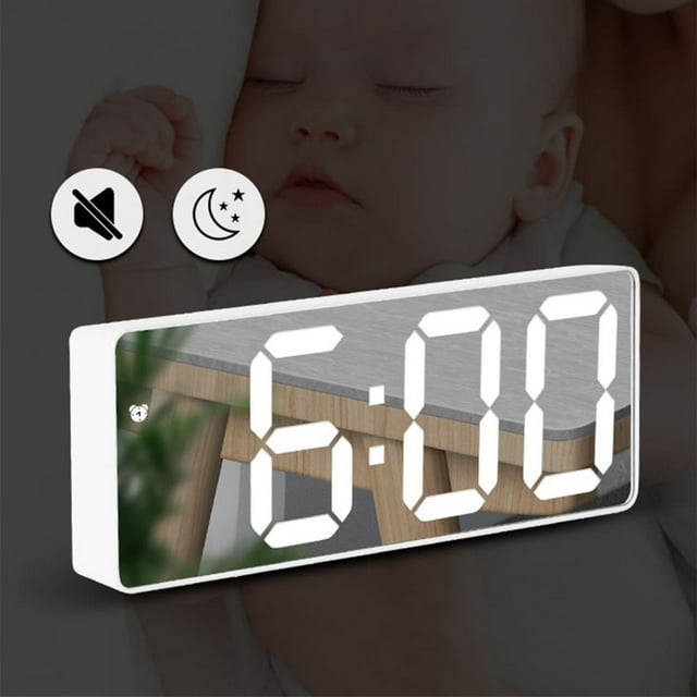 DEBGFS Digital Alarm Clock LED Clock Non Ticking Charging Cable/Battery Powered Alarm Clock for Home Bedroom Decor,whiteshell