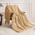 thumbnail image 2 of Chunky Knit Throw Blanket, 60''*80'' Knitted Throw Chenille Yarn for Bed Couch, Handmade Beige Crochet Big Thick Blanket, Machine Washable Cute Comfy Blanket for Home Decor, 2 of 7