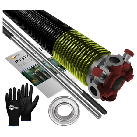 

Garage Door Torsion 207x2x25 Replacement for Left Side of Garage Door - 1 Steel Bearing Winding Bars and Gloves Precision E-Coating 5-Year Warranty Min. 30 000 Cycles (Red Cone)