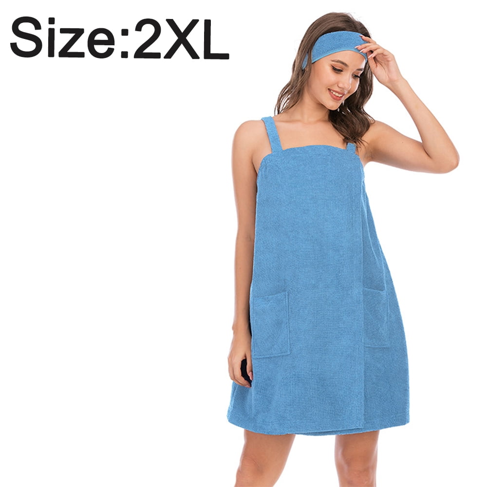 Women's Bath/Shower Wrap Towel Dress with Straps Closure Lightweight Knee Length Body Wraps
