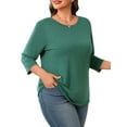 thumbnail image 4 of Yubnlvae Women's Plus-Size 3/4 Sleeve Tops & Blouses Plus Size Tunic Tops for Womenclearance! Solid, Round Neck, Green, 4Xl, 4 of 7
