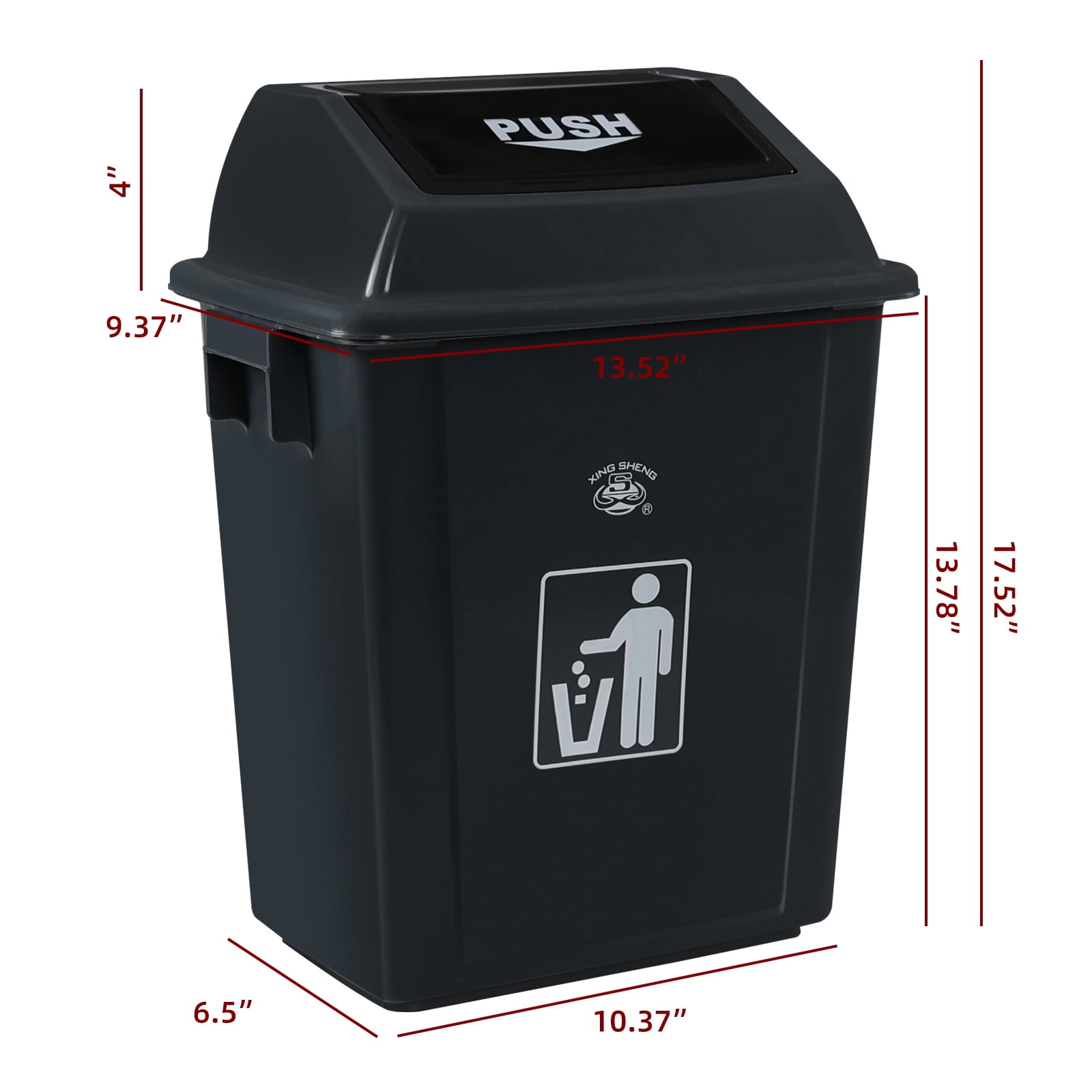 Tyminin 6 Gallon Plastic Kitchen Trash Can with Swing Lid, Rectangular Office Garbage Can, Gray(Pack of 4)