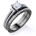 thumbnail image 1 of JeenMata Impresionante Anillo de Compromiso Gótico de Doble Banda Vintage con Diamantes de Talla Princesa de 0,75 Quilates Pavé, Conjunto Nupcial, Oro Negro de 10 K, 1 of 6