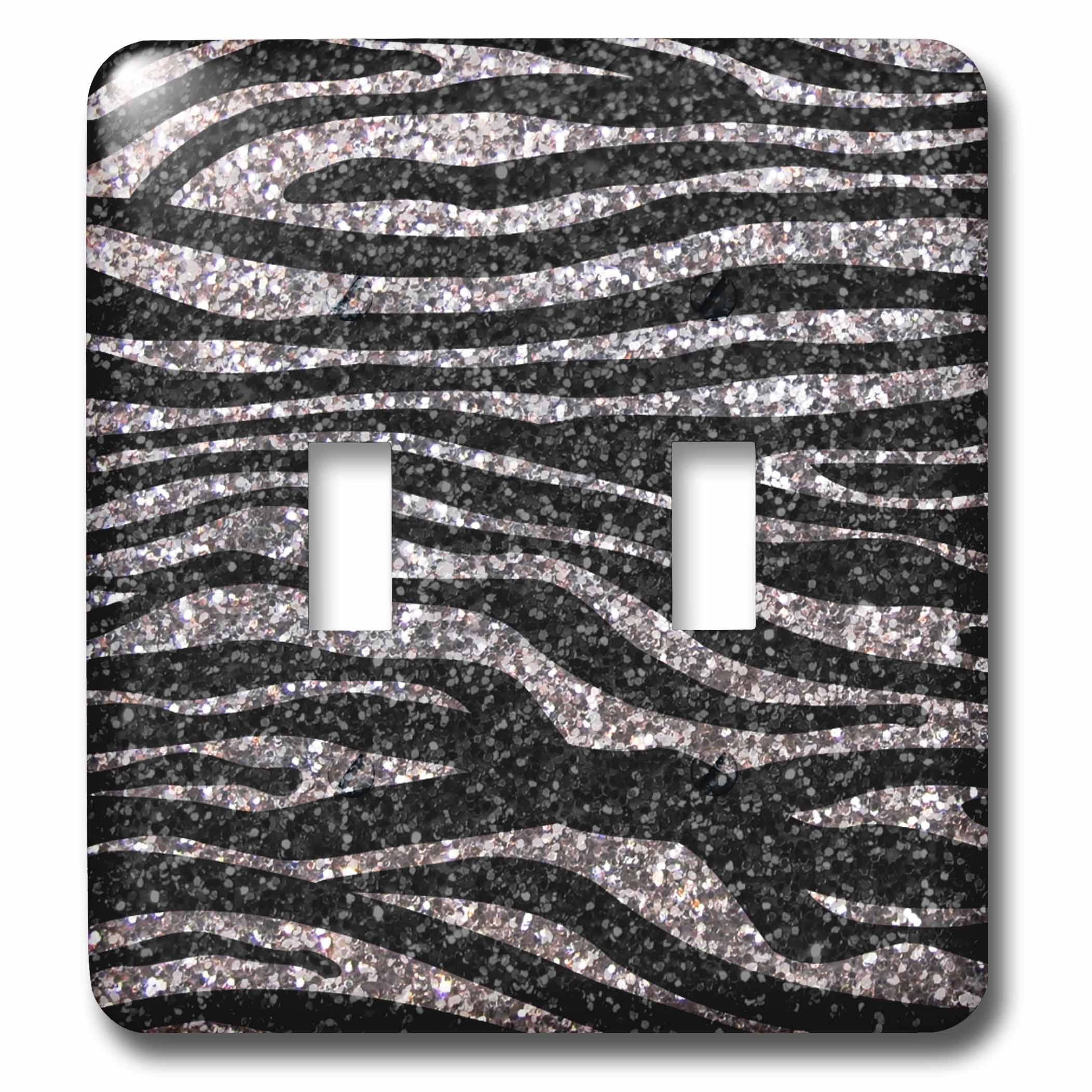 3dRose  lsp_113176_6 Silver and Black Zebra Print Faux Bling Photo Not Actual Glitter Fancy Diva Girly Sparkly Sparkles 2 Plug Outlet Cover