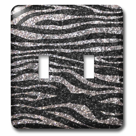 3dRose Silver and Black Zebra print Faux bling photo Not Actual Glitter - fancy diva girly sparkly sparkles - Double Toggle Switch (lsp_113176_2)