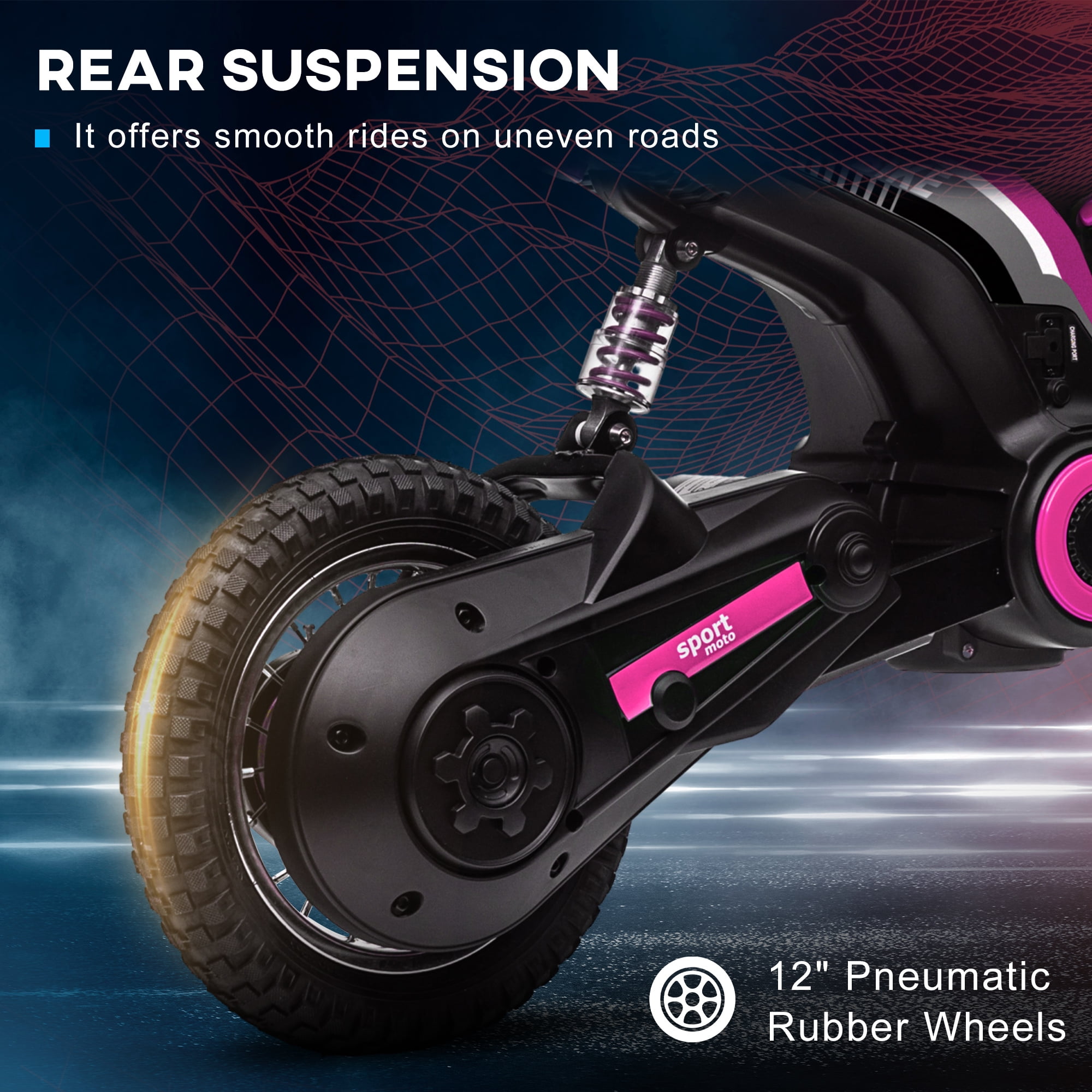 Aosom Electric Dirt Bike with Twist Grip Throttle, 24V 350W Electric Motorcycle, Up to 15 MPH with Music Horn, Rear Suspension for 13+ Years, Pink