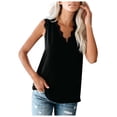 thumbnail image 2 of OKBOP Scrub Tops,Fashion Sexy V-Neck Lace Patch Vestsolid Color Sleeveless Tank Womens White Blouse Tshirt, 2 of 8