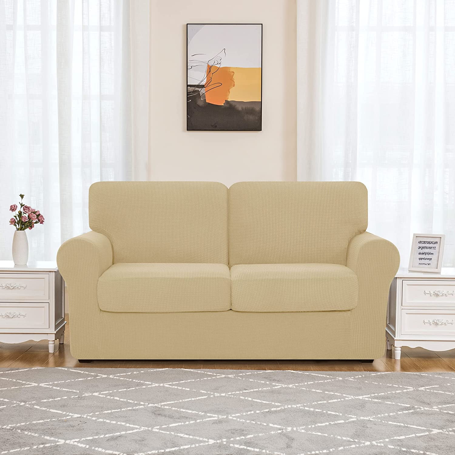 Subrtex Sofa Slipcover Sets 5 Pieces Stretch Couch Cover Backrest Cushion Covers (Loveseat, Khaki)