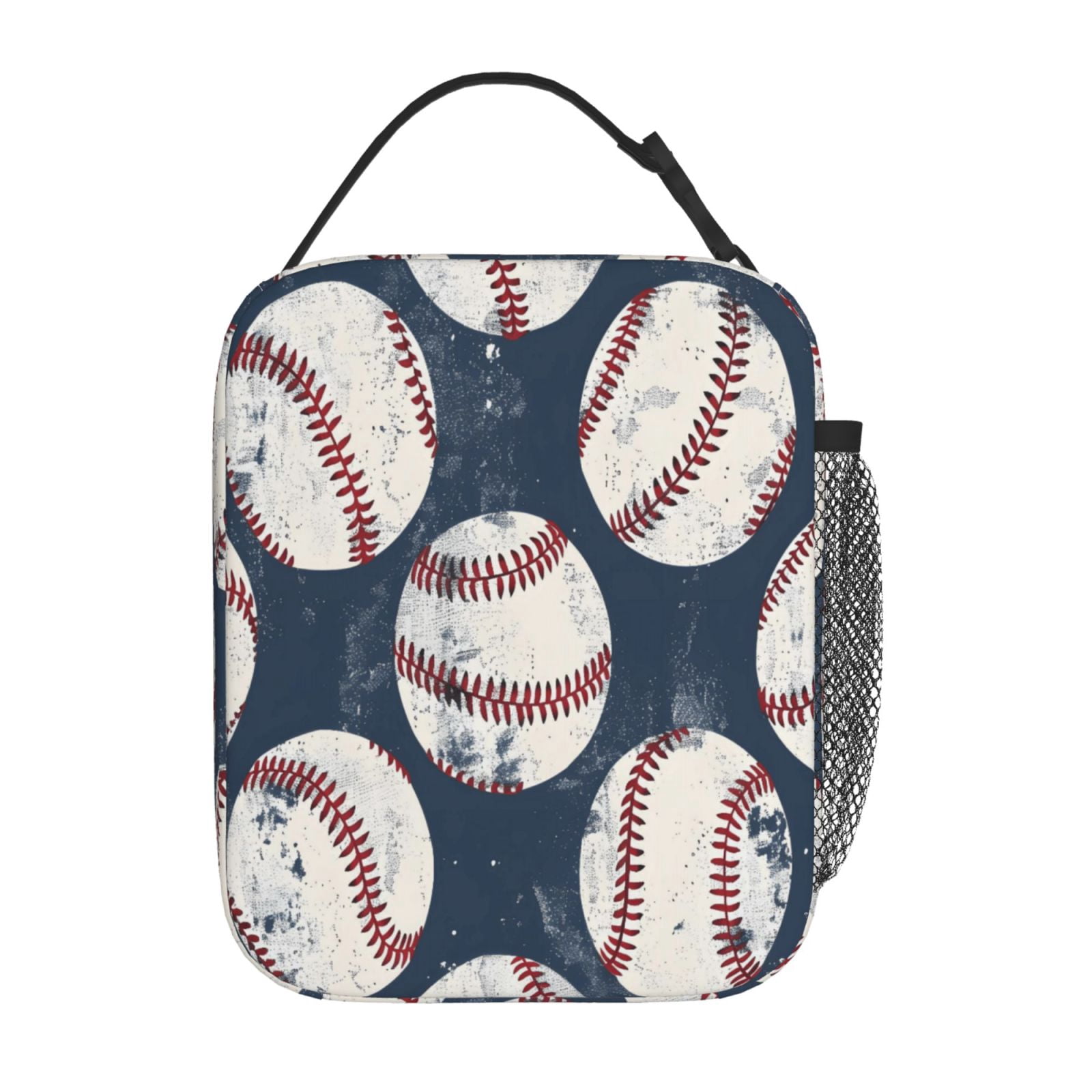 Lunch Bag For Women Men Insulated Portable Lunch Box Bento Box Office Picnic Travel Cooler Bag Vintage Baseball Theme Retro Sport Style Worn Leather Baseballs