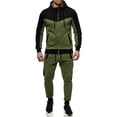 thumbnail image 3 of AWARDER Men's Winter 2-Piece Tracksuit, Colorblock Long Sleeve Zipper Hoodie and Jogger Sweatpants, Warm Fleece Casual Set For Cold Weather Lounging,Army Green,L, 3 of 7