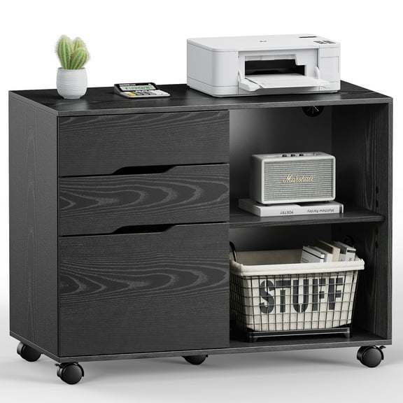 ZUNMOS Filing Cabinet, 3-Drawer File Cabinet for Home Office, Mobile Lateral Filing Cabinet, Printer Stand with Open Storage Shelves for Kids Room, Small Space
