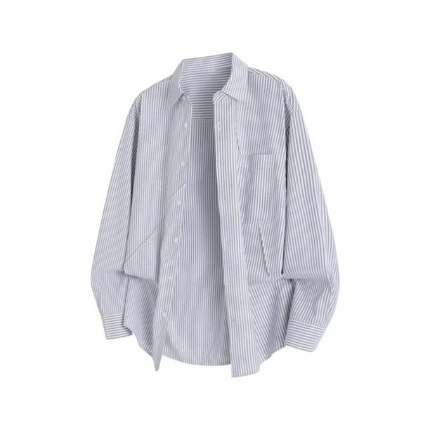 Blusa y camisa de manga larga con cuello vuelto para hombre, color liso, con botones y cuello vuelto, cárdigan de manga larga, blusa de poliéster para hombre