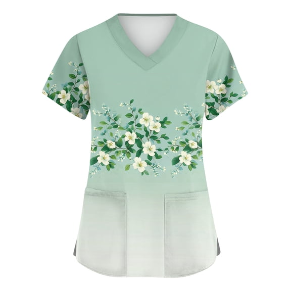 ASDFVBKG Scrub Tops for Women Plus Size Stretch V Neck Short Sleeve Nursing Scrub Shirts Lightweight Medical Uniform Green L