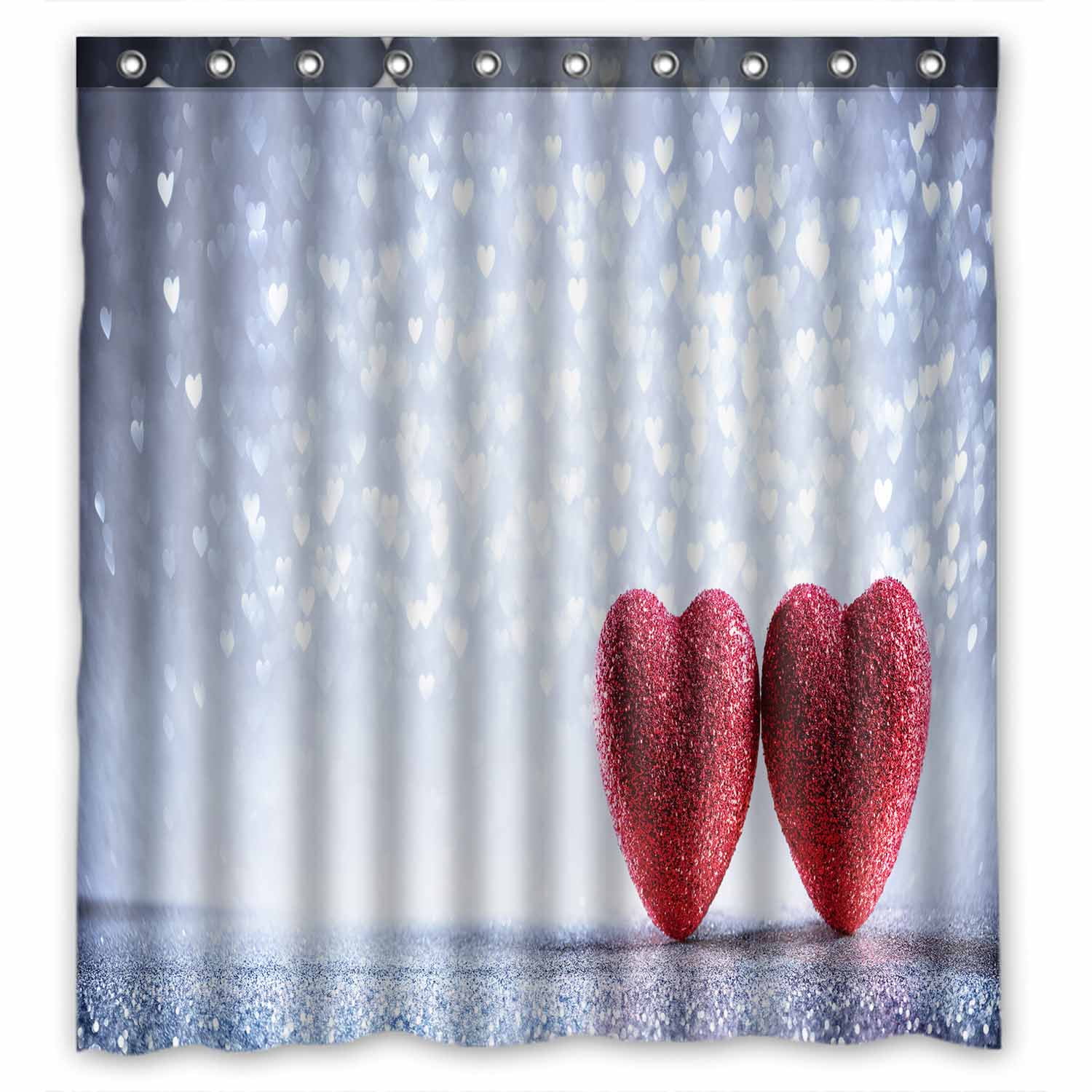 PKQWTM Valentines Shiny Two Hearts On Silver WaterProof Polyester