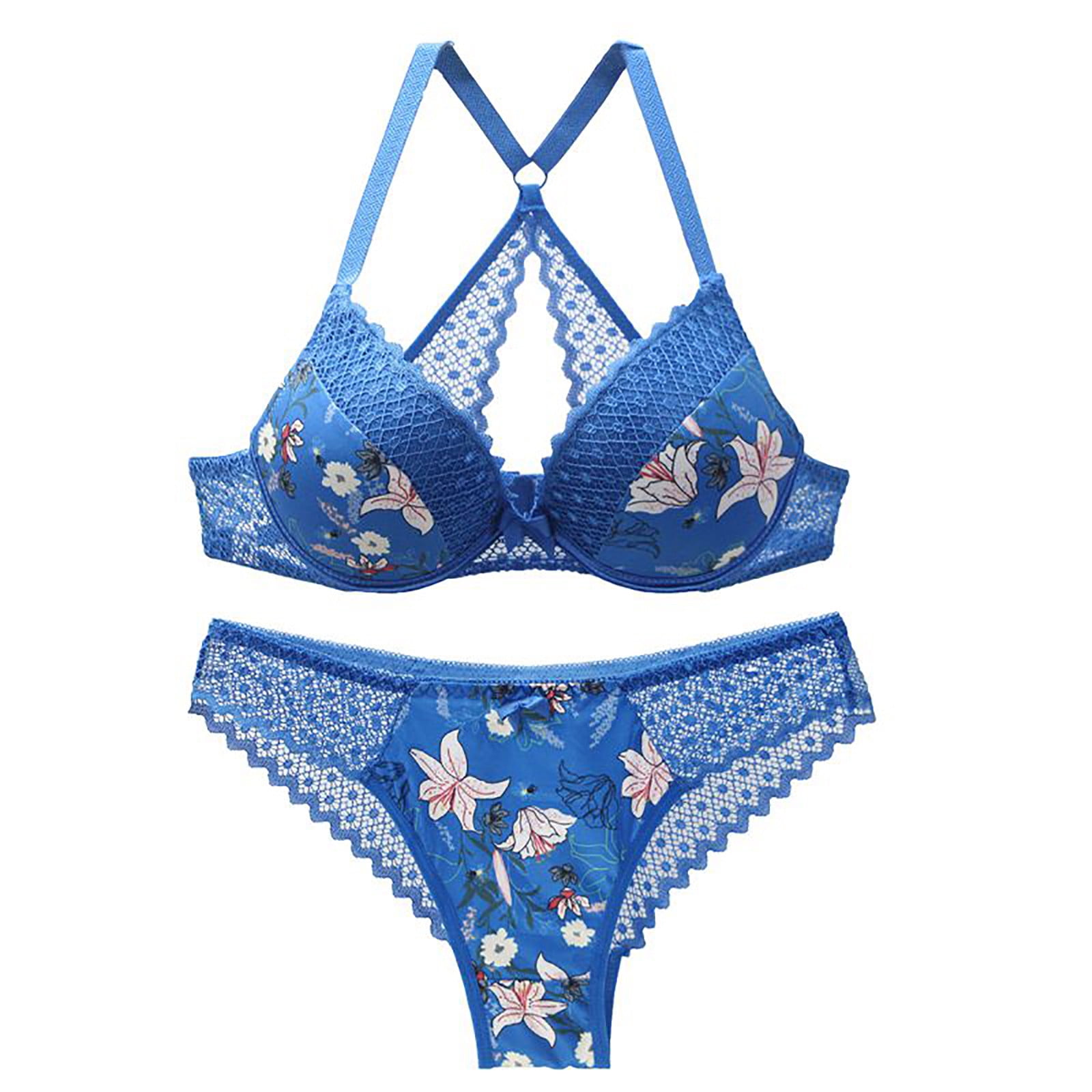Swbreety Women's Sexy Lace Lingerie Set Thin Underwire Lace Bra and Panty  Set Blue at  Women's Clothing store