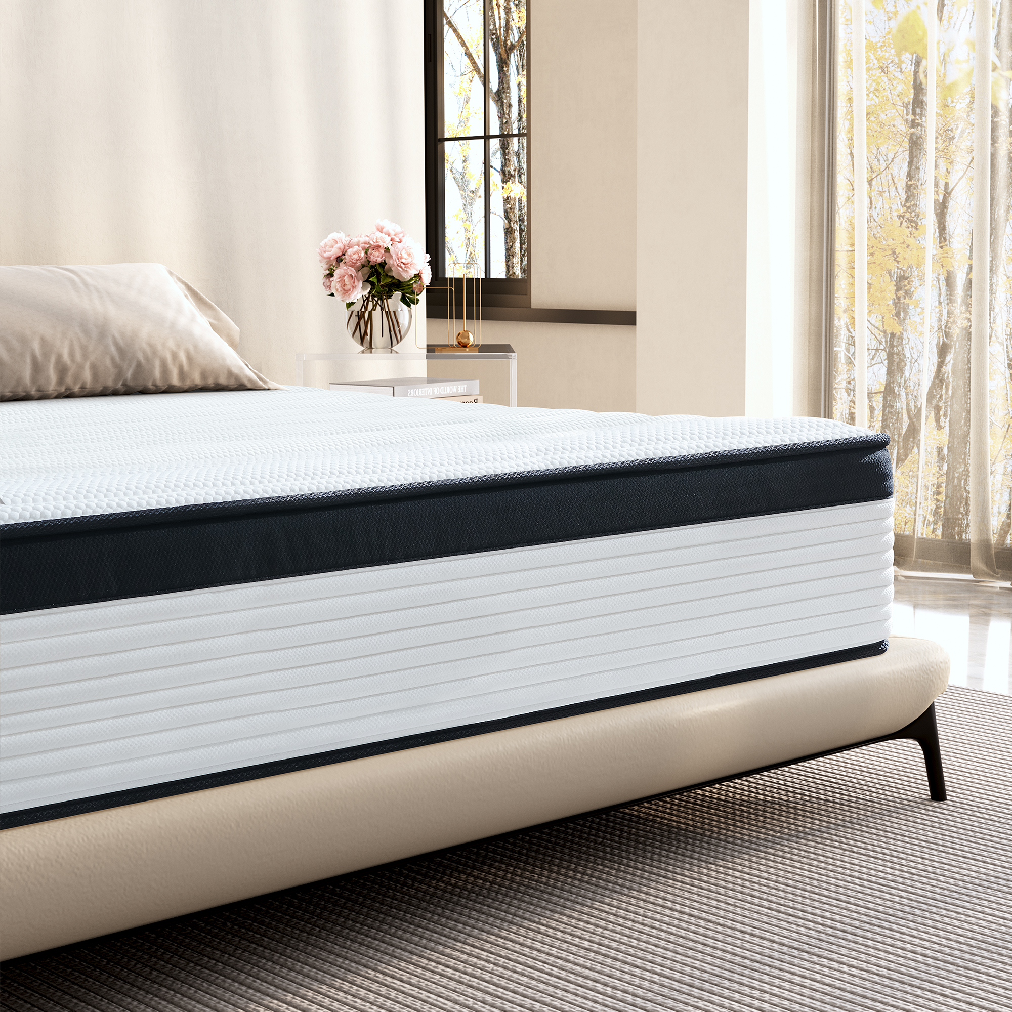 Queen Mattress, JIAVA 12" Plush Hybrid Innerspring and Memory Foam Mattress with Pressure Relief for Adult