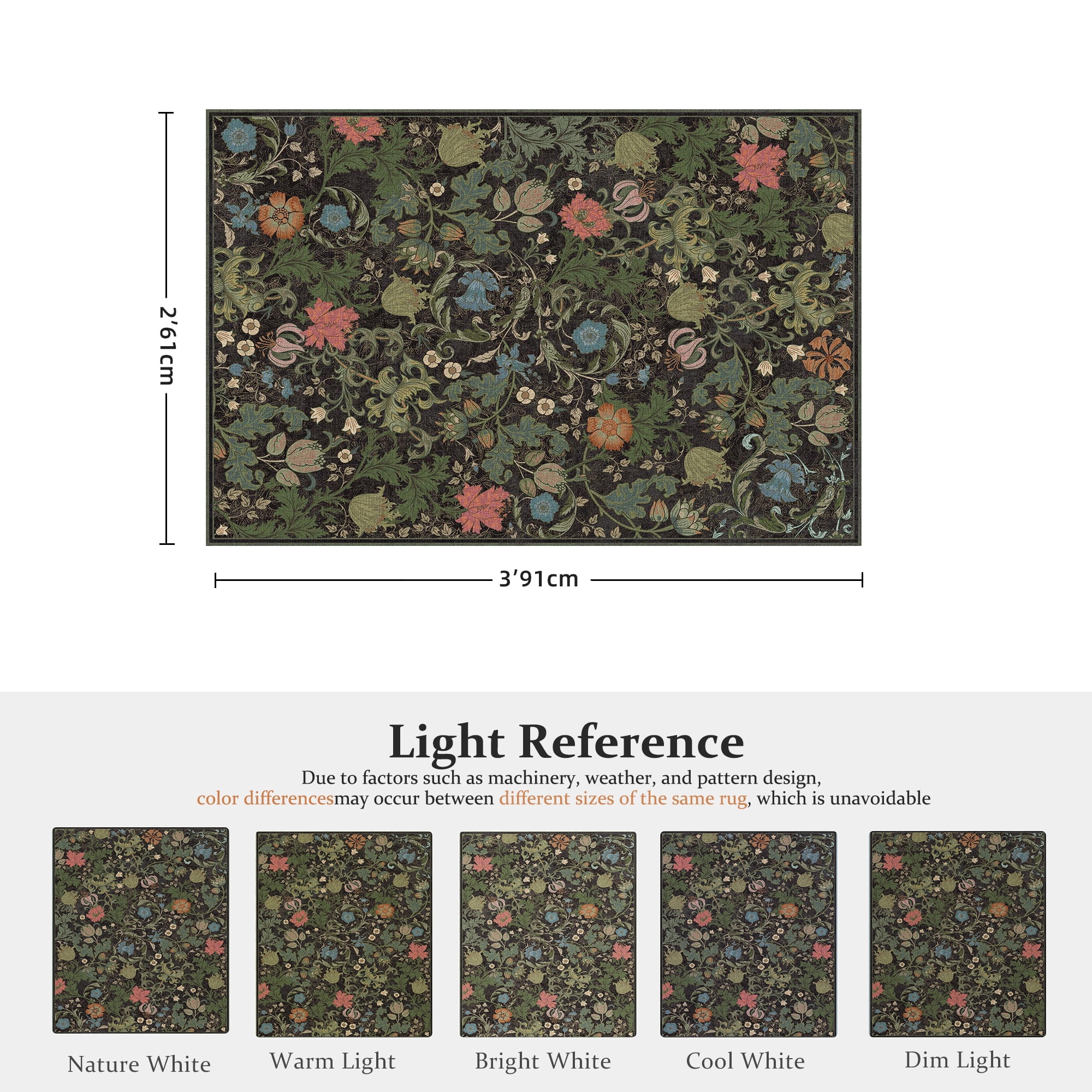 ATHOPE Floral 2x3 Area Rug, Machine Washable Rugs Soft Non Slip Low Pile Rugs for Living Room Bedroom Nursery Kitchen Dining Room Indoor, Small Floral Print Pattern Carpet, Dark Green
