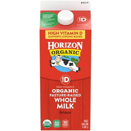 Horizon Organic High Vitamin D Whole Milk, Rich and Creamy High Vitamin D Milk, 64 FL OZ Half Gallon Carton