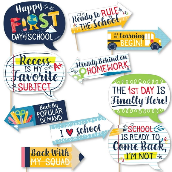 Big Dot of Happiness Funny First Day of School - Back to School Classroom Decorations Photo Booth Props Kit - 10 Piece