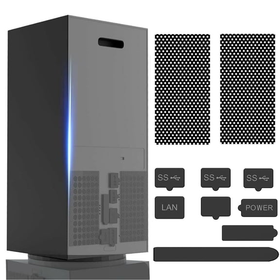 Dust Cover Set Fit for Xbox Series X Console,Vent Dust Filter Cover,Top Case Dust Proof Filter Cover for Xbox Series X Accessories,2 PVC Dust Mesh Filter Covers,8 Silicone Dust Plugs,Black