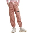 thumbnail image 2 of YiZYiF Kids Girls Cargo Jogger Pants Cotton Dungarees Trousers with Drawstring Pink 10, 2 of 7