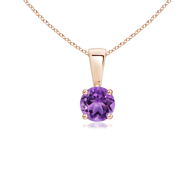 Angara Collier en Améthyste Naturelle - Pendentif Solitaire Rond en Or Rose 14K avec Broches pour Femmes