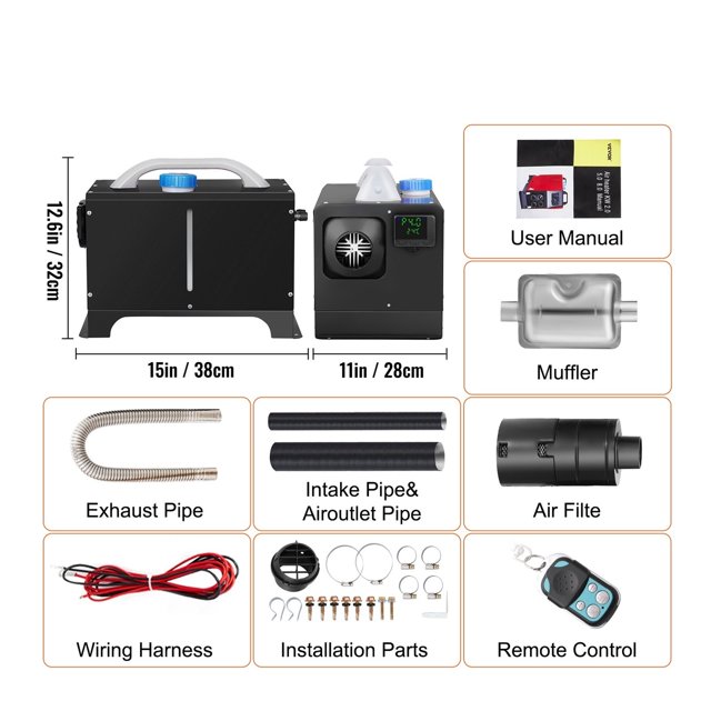 3 / 5 / 8KW 12V Diesel Air Heater All In Mini Heater With Silencer LCD Switch Remote Control For Car Bus RV Trucks SUV ,Energy Saving