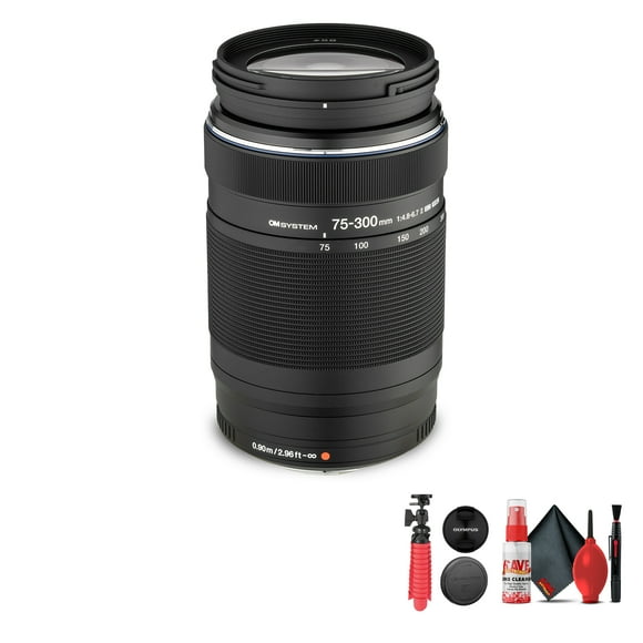 Olympus M.Zuiko Numérique ED 75-300mm f/4.8-6.7 II Objectif (V315040BU000) Ensemble Incluant : Kit de Filtres 3 Pcs, Trépied Flexible, Cap Keeper, Kit de Nettoyage Complet