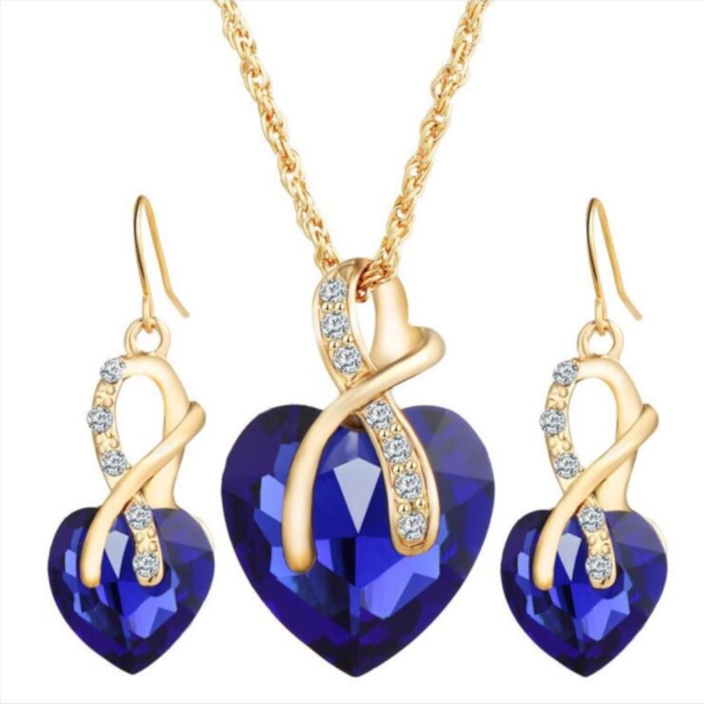 Blue Crystal Necklace Earring Set In Blue Crystal In Gold main image 0