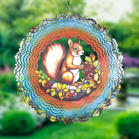 Squirrel Wind Spinners Hanging, 12 Inches 3D Kinetic Hummingbird Wind Spinner for Yard and Garden Decor, Stainless Steel Indoor Outdoor Decor Laser Cut Art Garden Metal Wind Sculptures & Spinners