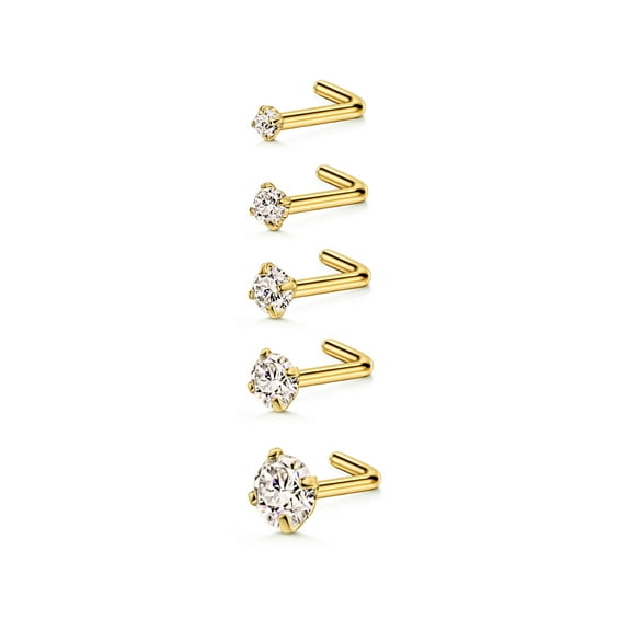 5pcs 18g Nose Rings Studs 1.5mm 2mm 2.5mm 3mm 4mm Clear Round CZ Diamond Nose Studs Cubic Zirconia Nose Stud L Shaped Nose Studs for Women Nostril Piercing Jewelry 18 Gauge Nose Studs L Bend