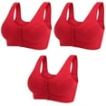 thumbnail image 2 of ATOYSOY 3Pc Plus Size Everyday Bra Wireless Lightly Breathable Push Up Underwear Smoothing Comfort Bra Lace Front Closure Button Workout Support Full Coverage Bra Clearance Red, 2 of 3