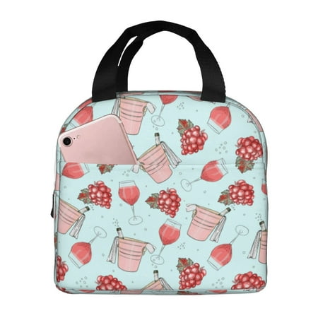 Insulated Lunch Bag for Women Men - Wine glass grape Print Leakproof Cooler Lunch Box for Women Men  Lunch Tote Bags for Work School Picnic Travel