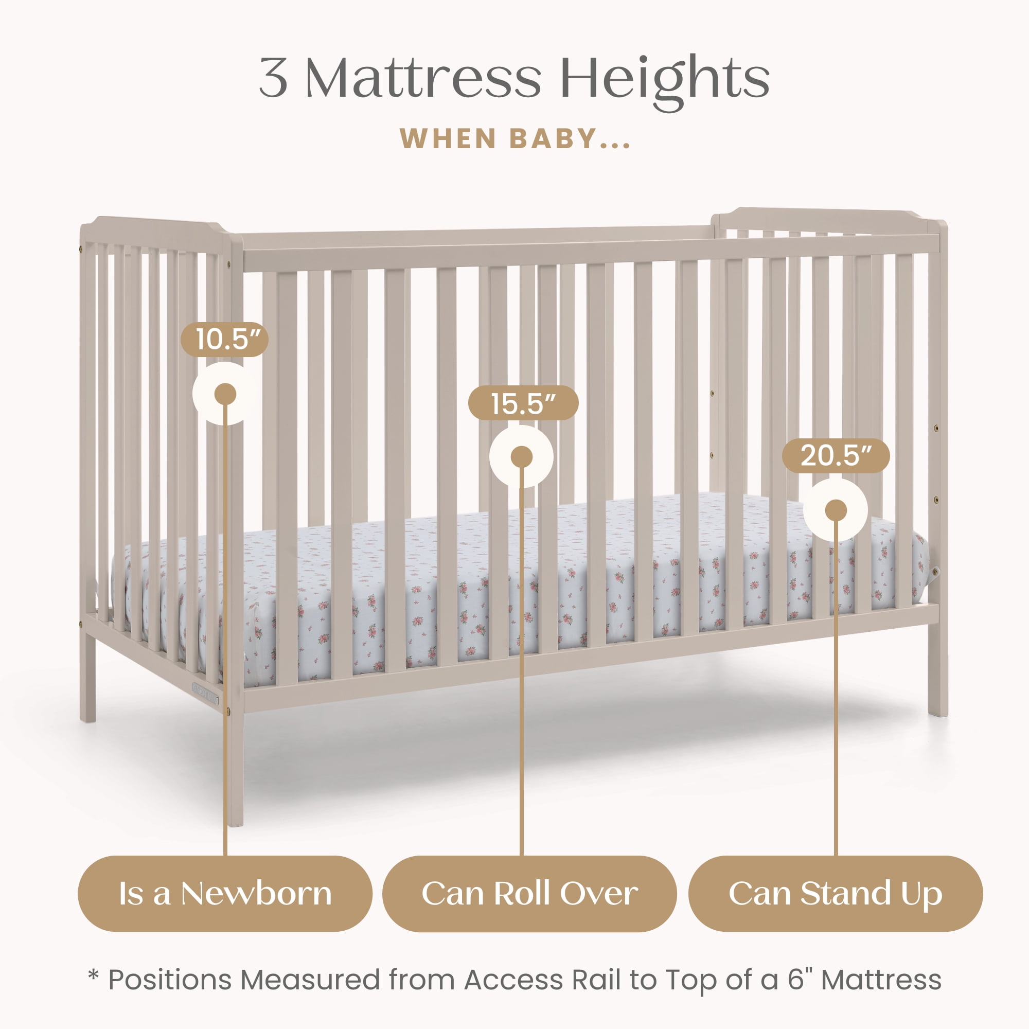 Delta Children Emmie 4-in-1 Convertible Crib - Converts from Baby Crib to Toddler Bed, Daybed and Sofa Bed, Fits Standard Full-Size Crib Mattress, Soft Beige
