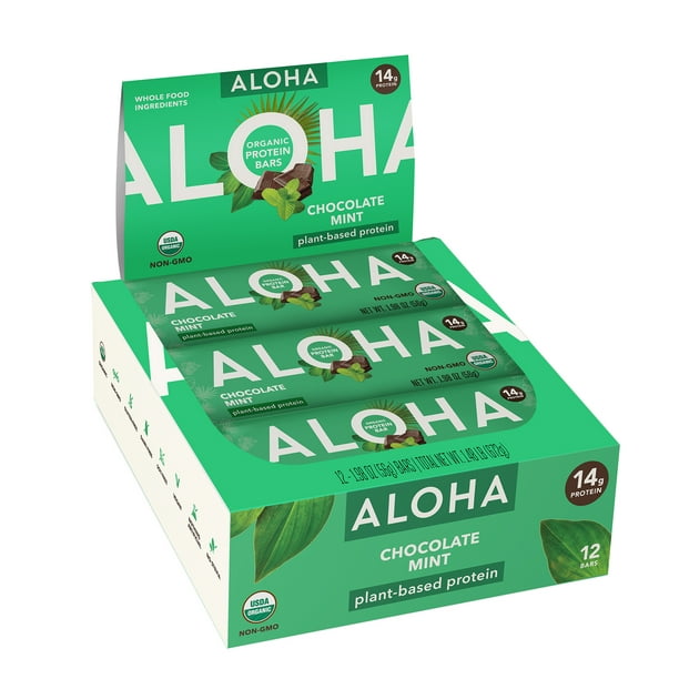 ALOHA Plant Based Protein Bars, Chocolate Mint, 14g