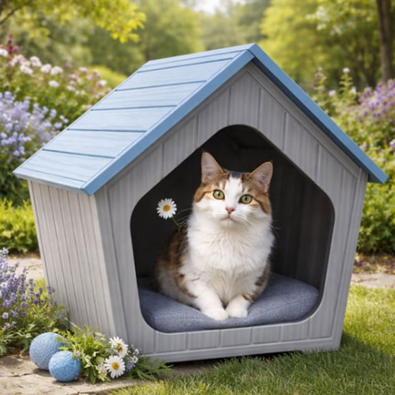 LOJIAWOWE Weatherproof Outdoor Cat House with Resin Roof, Indoor & Outdoor Cat Shelter, Cozy Dusty