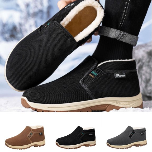 Men Slip on Warm Thick Fleece Lined Ankle Snow Boots Cozy Plush Lining Cold Weather Casual Booties Lightweight Windproof Footwear Gray 10(46)