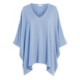 thumbnail image 5 of Duoif Women's Casual V Neck Batwing Long Sleeve Blouse Shirt Batwing Off Shoulder Top for Women Versatile V Neck Slit Long Sleeve Top Light Blue XL, 5 of 5