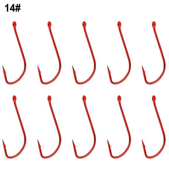 CENL 10pcs Long Shank Barbed Fishing Hook Double Barb Red Cover Fishhooks Size 6#~14#