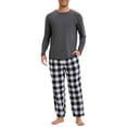 thumbnail image 5 of INSPIRAR CHIC Conjunto de Pijamas de Dos Piezas para Hombre, de Manga Larga, Color Sólido, Patrón de Cuadros, L Negro Blanco, 5 of 5